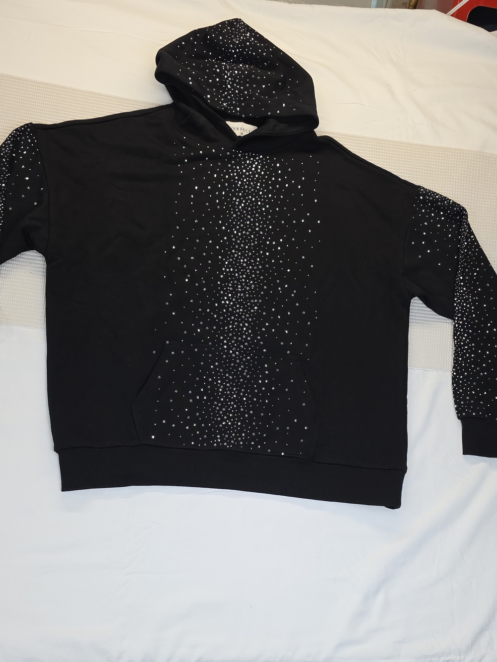 Verselli Men's Black Hoodie Sweater with Silver Stud Details Medium